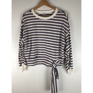 Kensie White Black & Pink Striped Long Sleeve Pullover Top Jumper Tie Front M